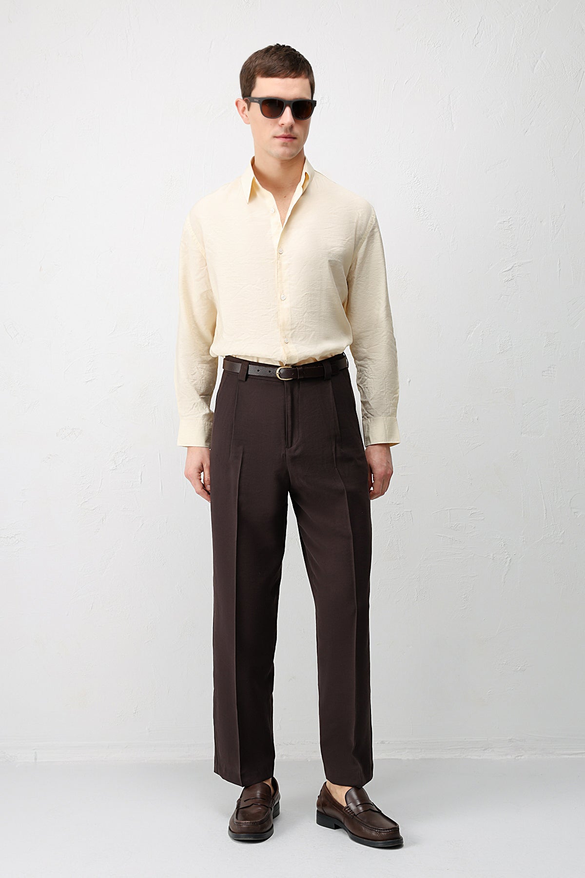 Modal Karışımı Rahat Kesim Erkek Gömleği Sarı