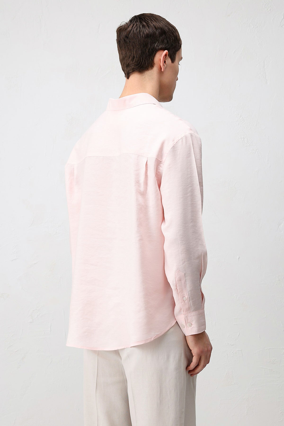 Modal Karışımı Rahat Kesim Erkek Gömlek Pudra