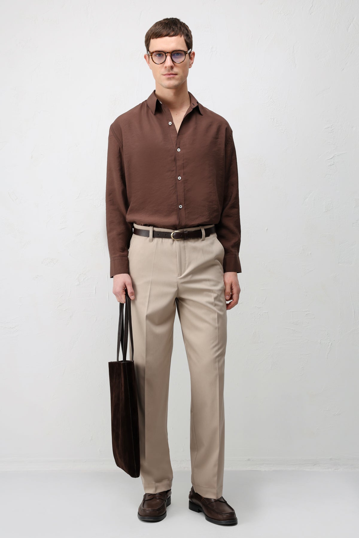 Modal Karışımı Rahat Kesim Erkek Gömlek Kahverengi