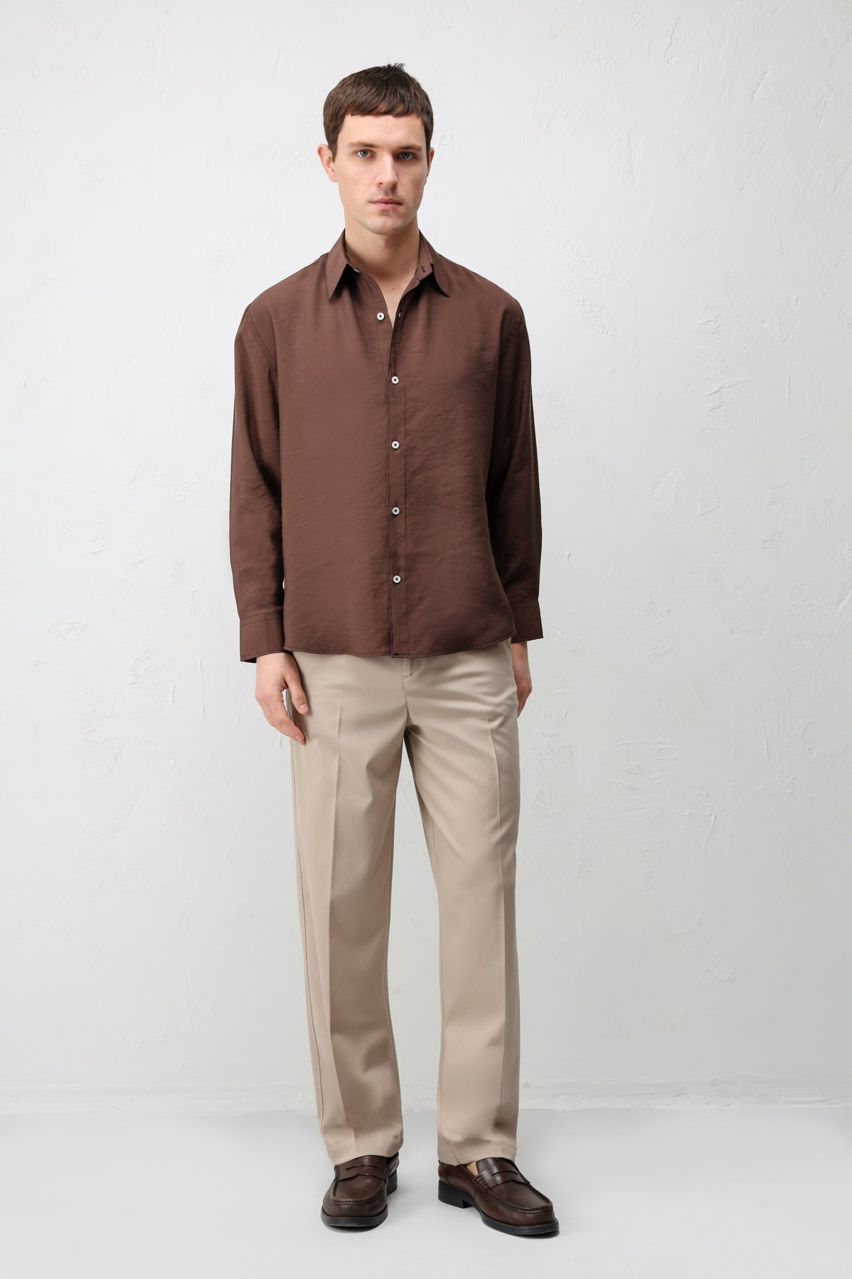 Modal Karışımı Rahat Kesim Erkek Gömlek Kahverengi