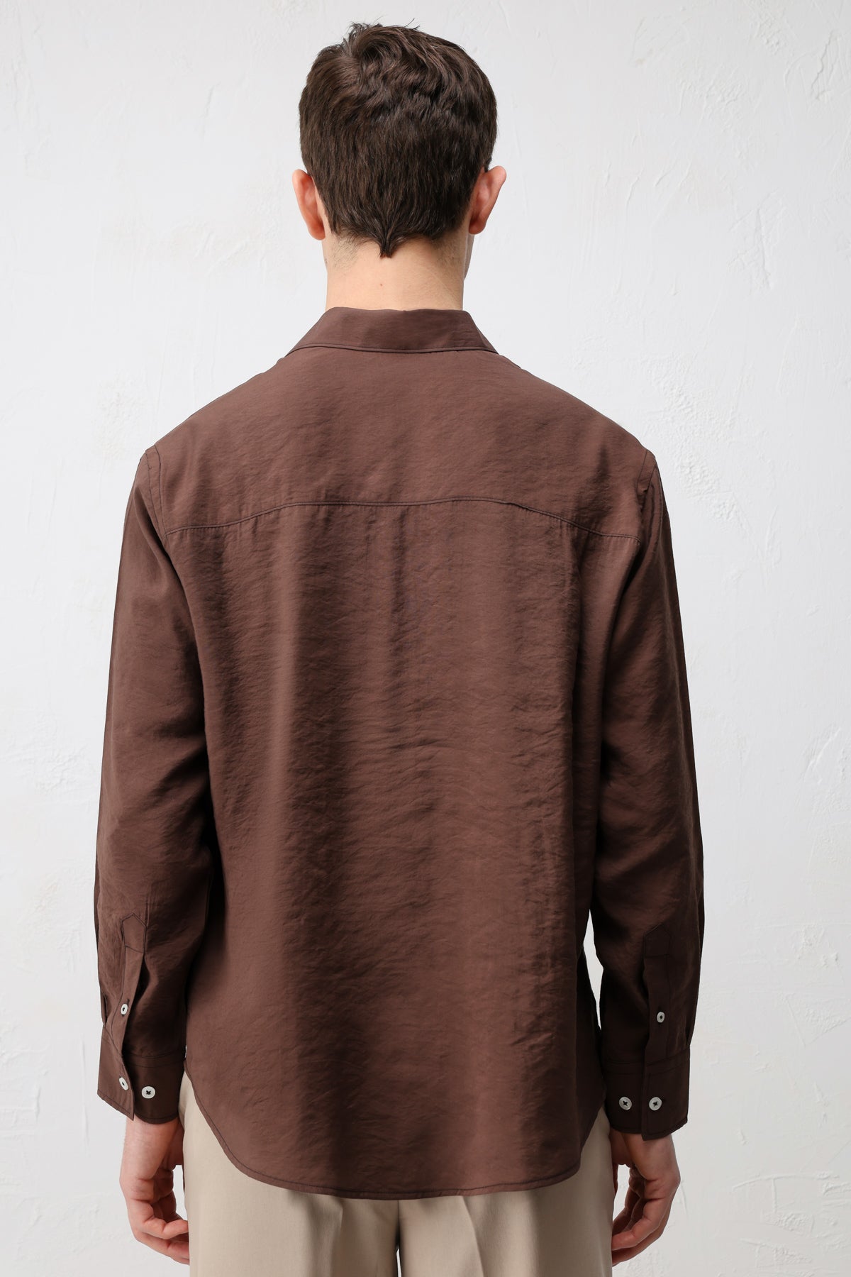 Modal Karışımı Rahat Kesim Erkek Gömlek Kahverengi