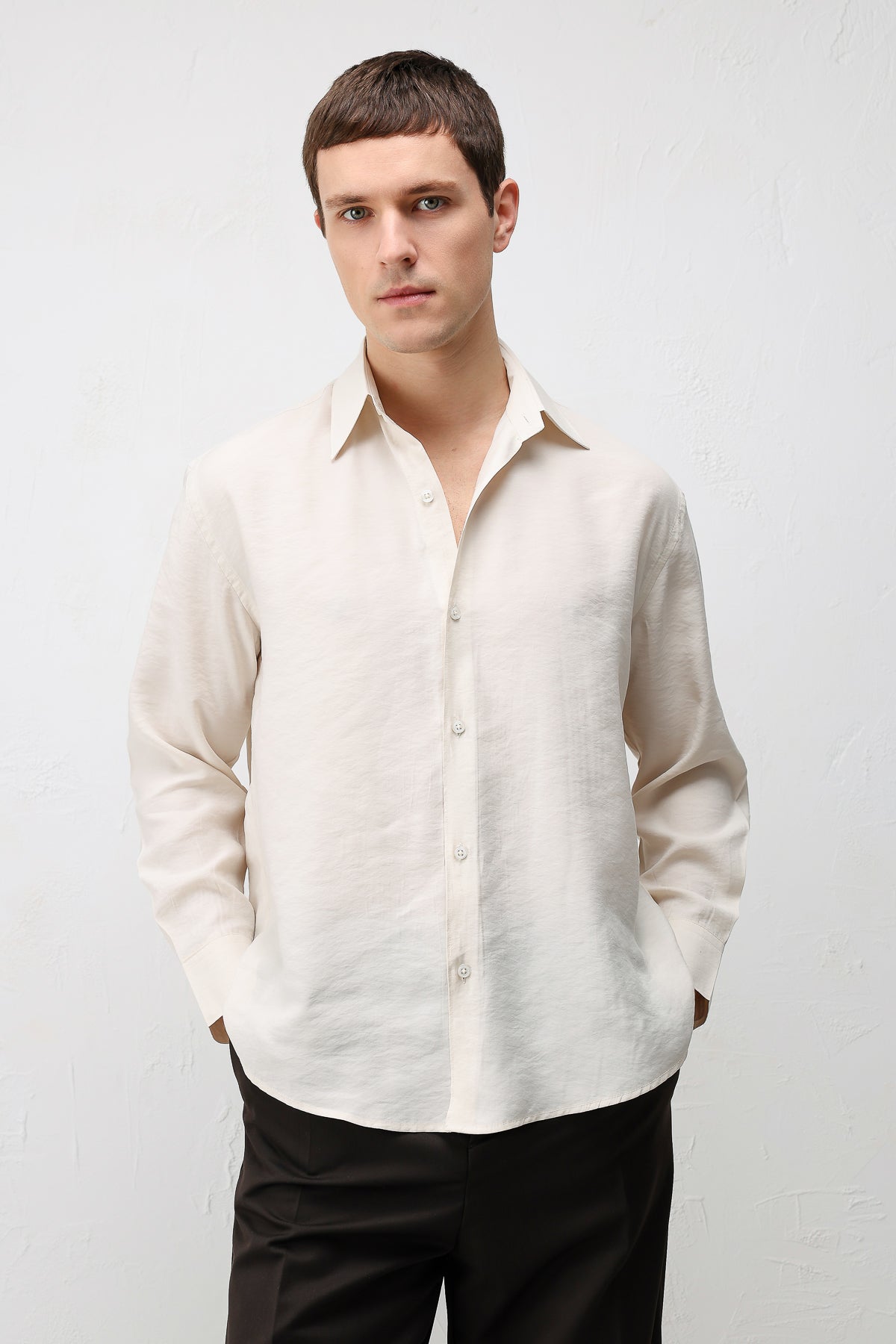 Modal Karışım Rahat Kesim Erkek Gömlek Bej