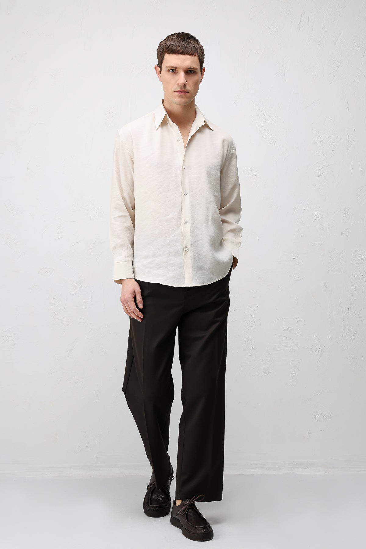 Modal Karışım Rahat Kesim Erkek Gömlek Bej