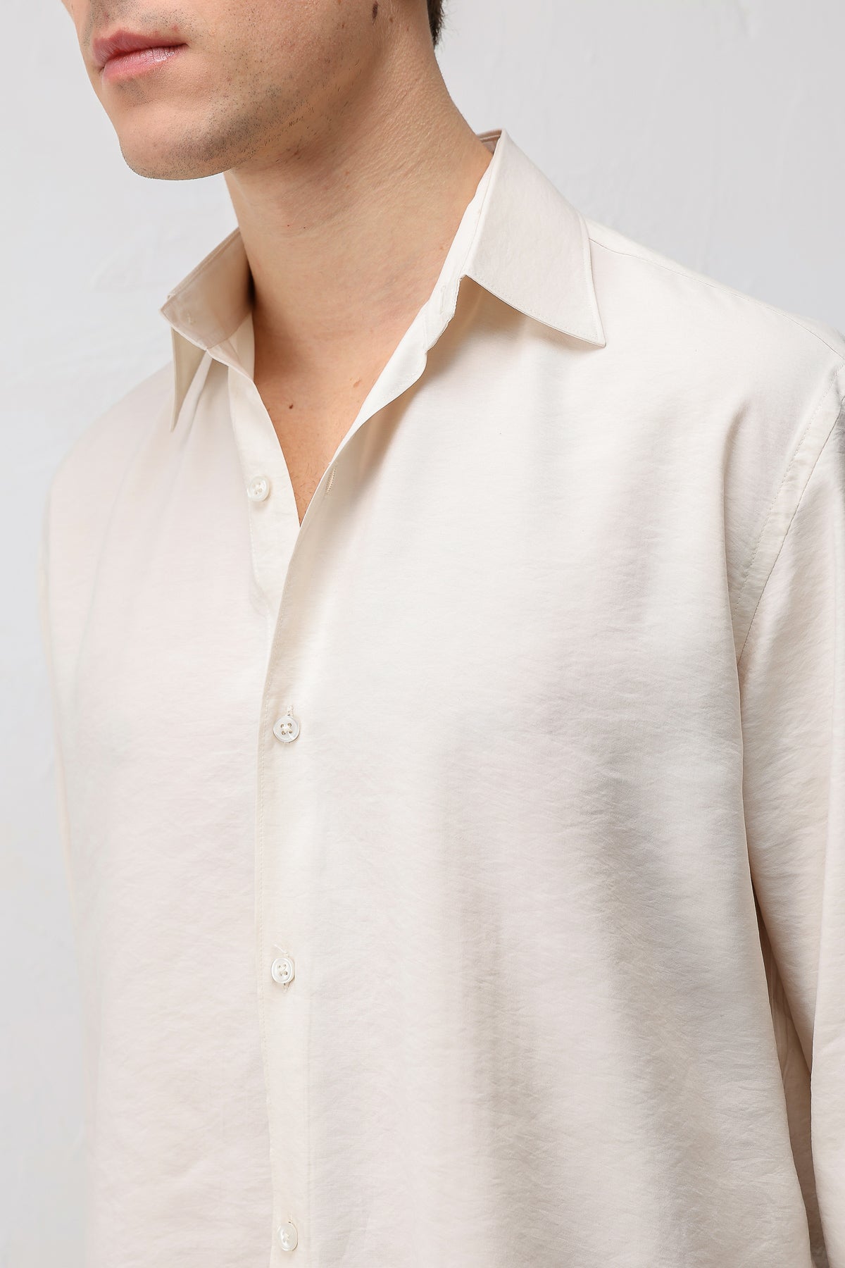 Modal Karışım Rahat Kesim Erkek Gömlek Bej