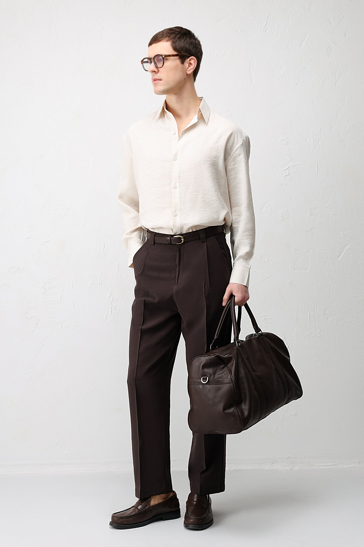 Modal Karışımı Rahat Kesim Erkek Gömleği Taş Rengi