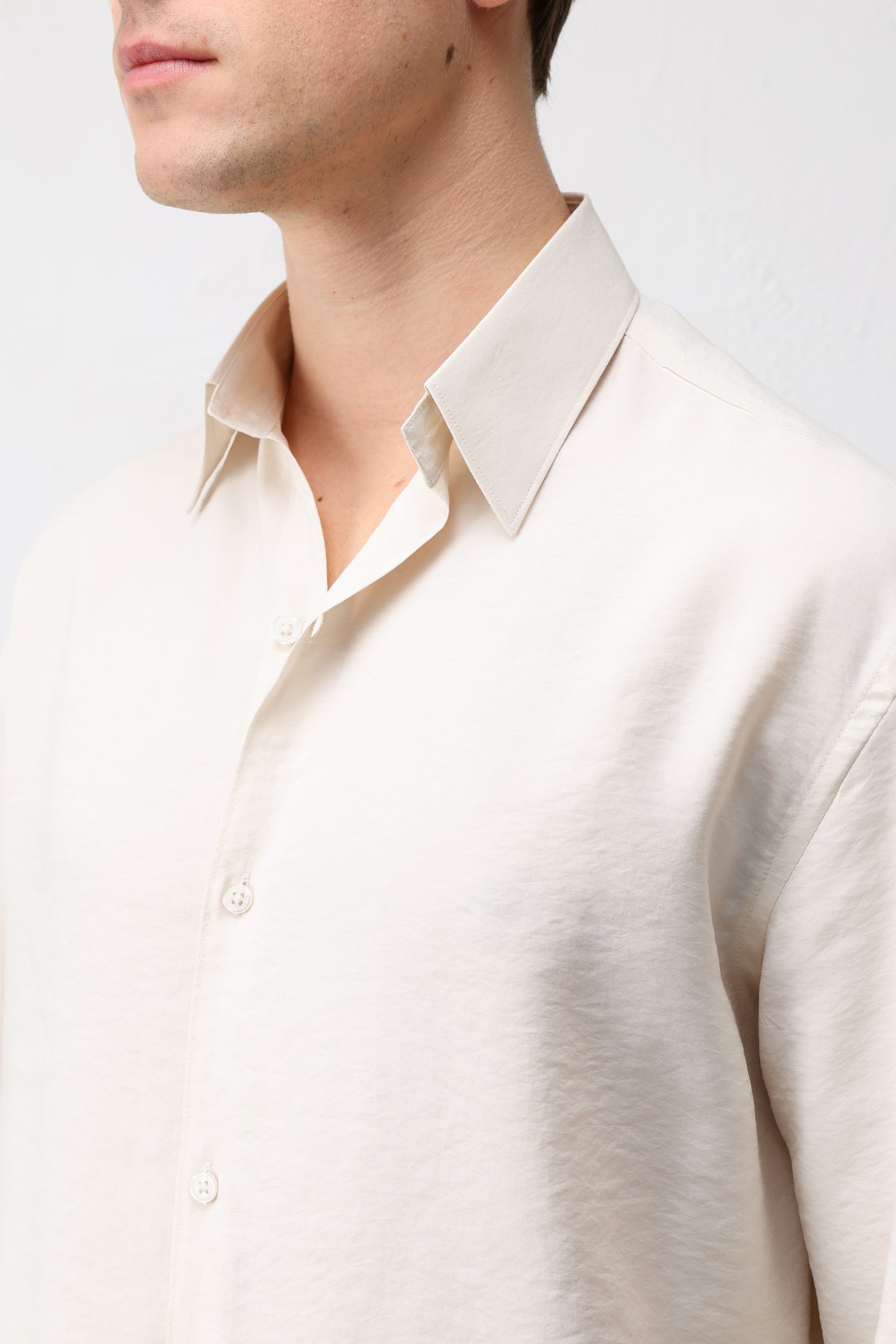 Modal Karışımı Rahat Kesim Erkek Gömleği Taş Rengi