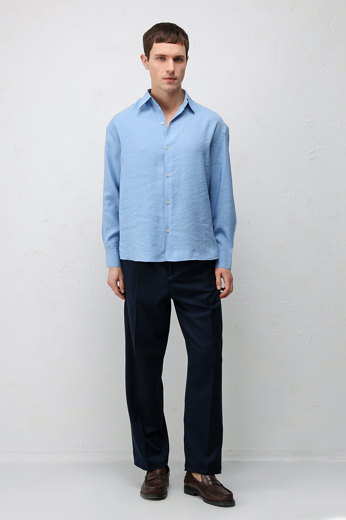 Modal Karışımlı Relaxed Fit Erkek Gömlek Mavi