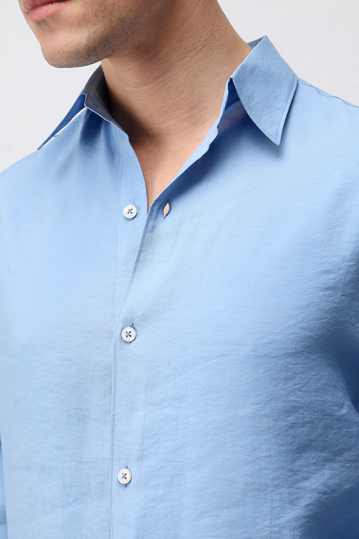 Modal Karışımlı Relaxed Fit Erkek Gömlek Mavi