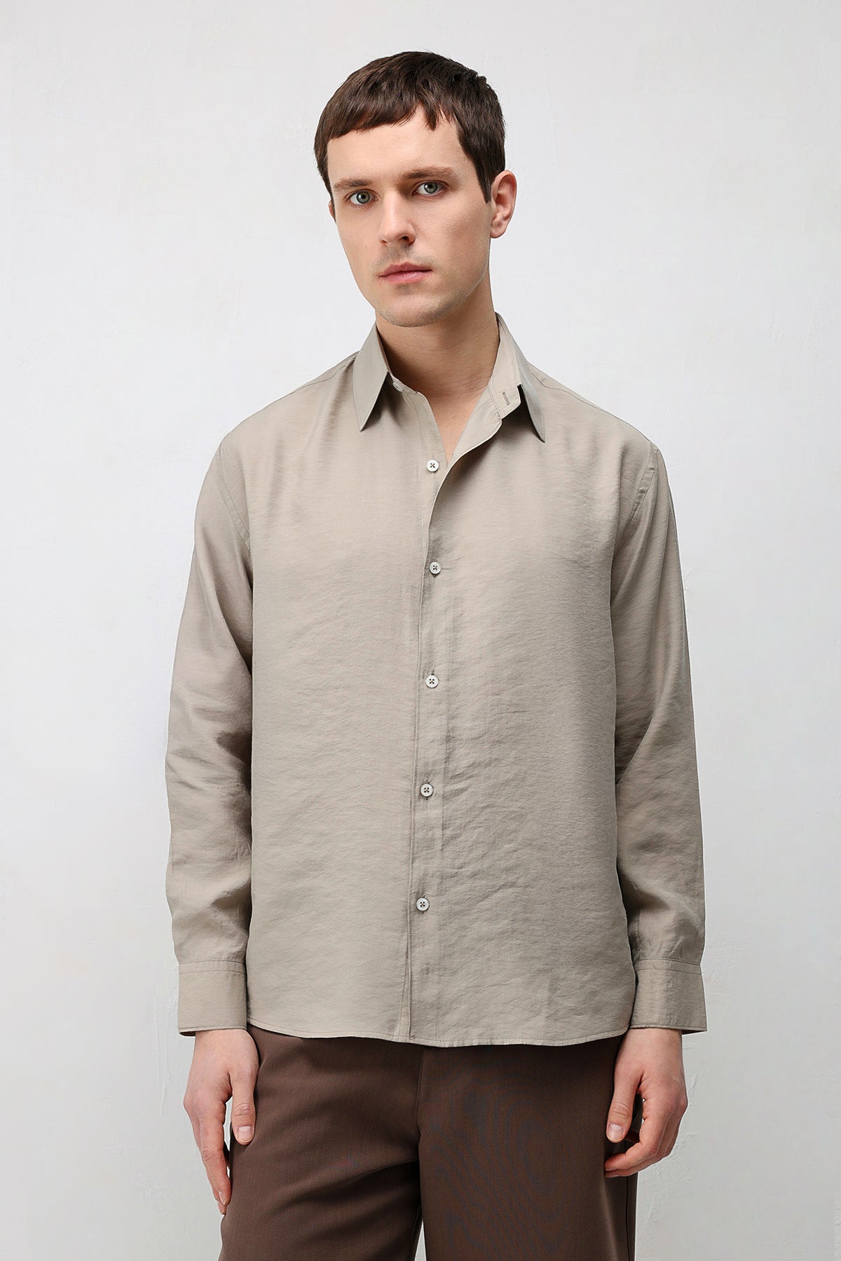 Modal Karışım Rahat Kesim Erkek Gömlek Vizon