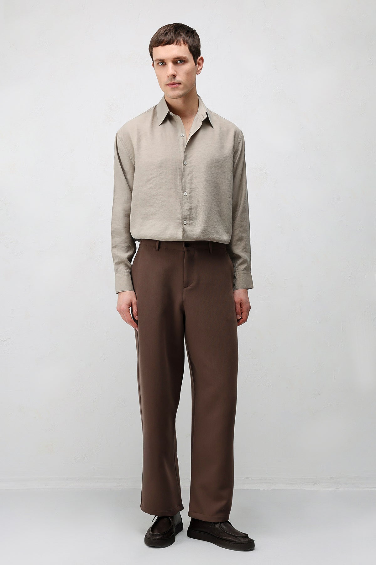 Modal Karışım Rahat Kesim Erkek Gömlek Vizon