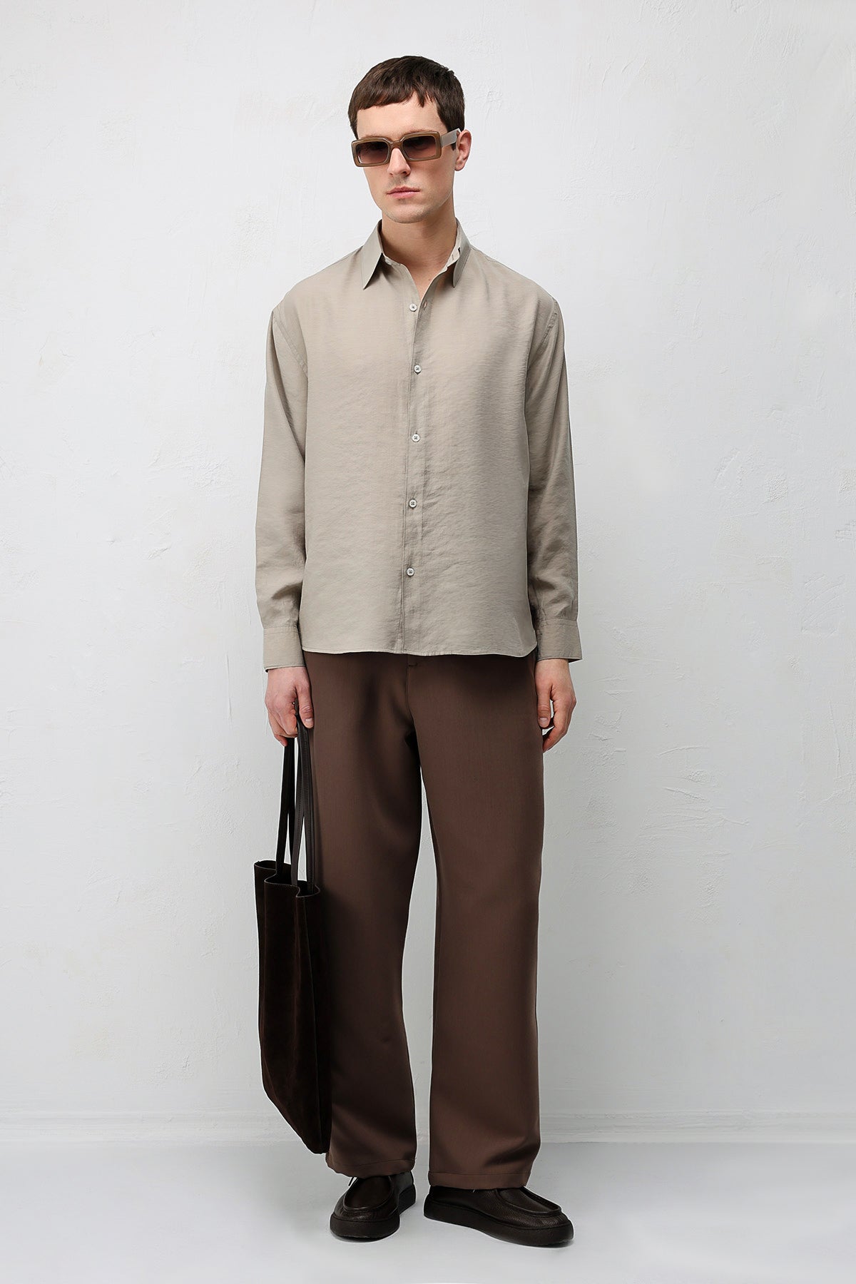 Modal Karışım Rahat Kesim Erkek Gömlek Vizon