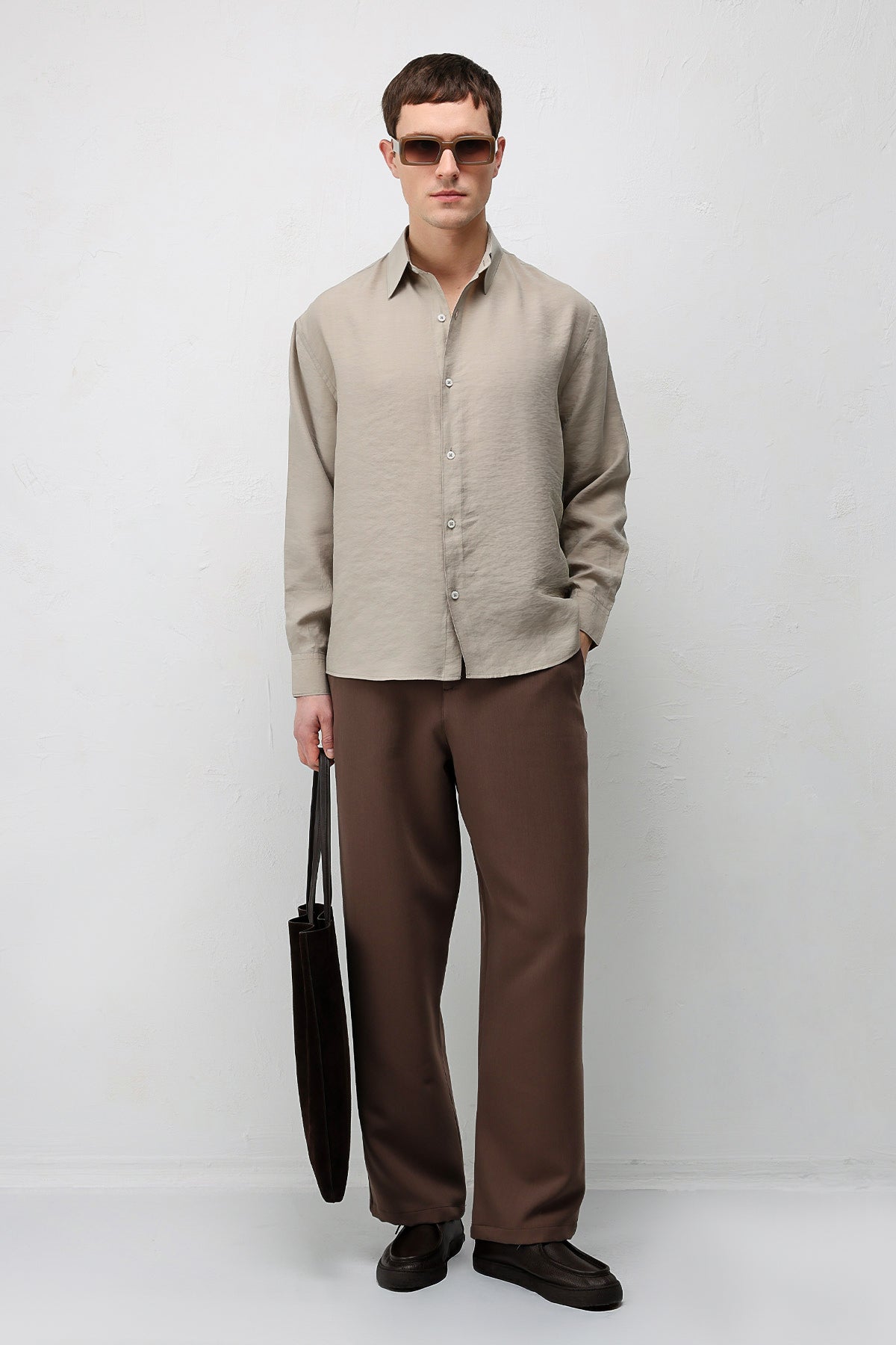 Modal Karışım Rahat Kesim Erkek Gömlek Vizon