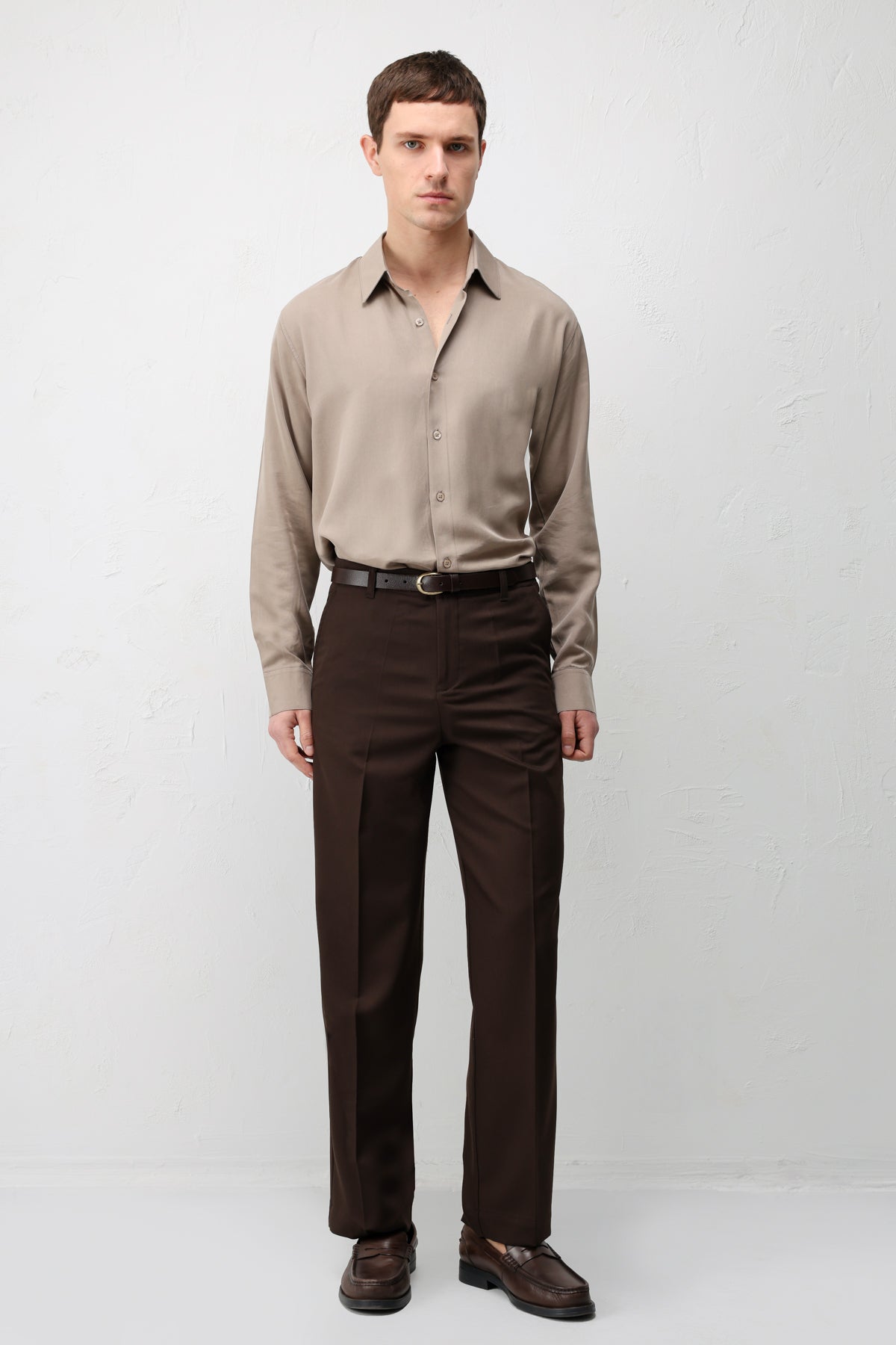 Düz Kesim Erkek Pantolon Koyu Kahverengi