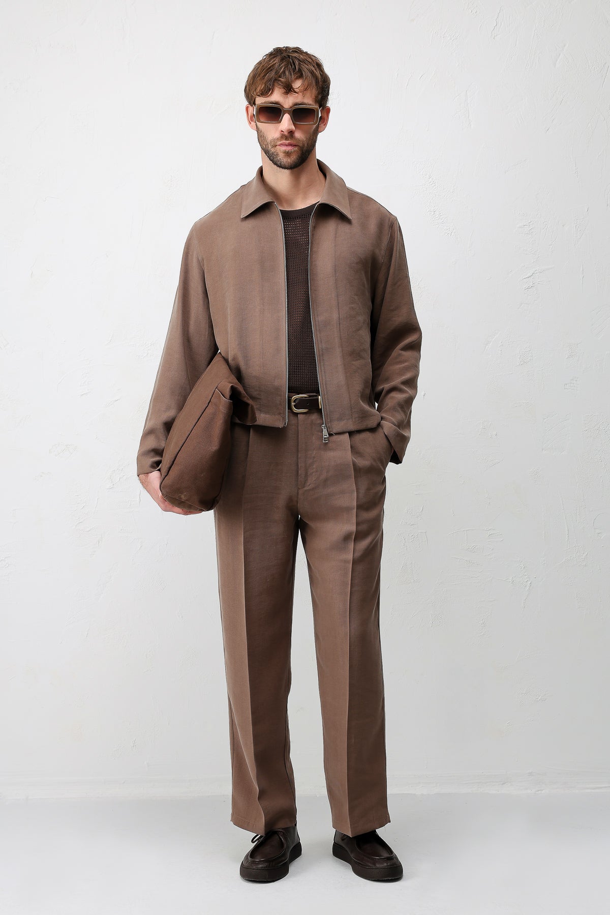 Erkek Lyocell Karışımı Kahverengi Pantolon