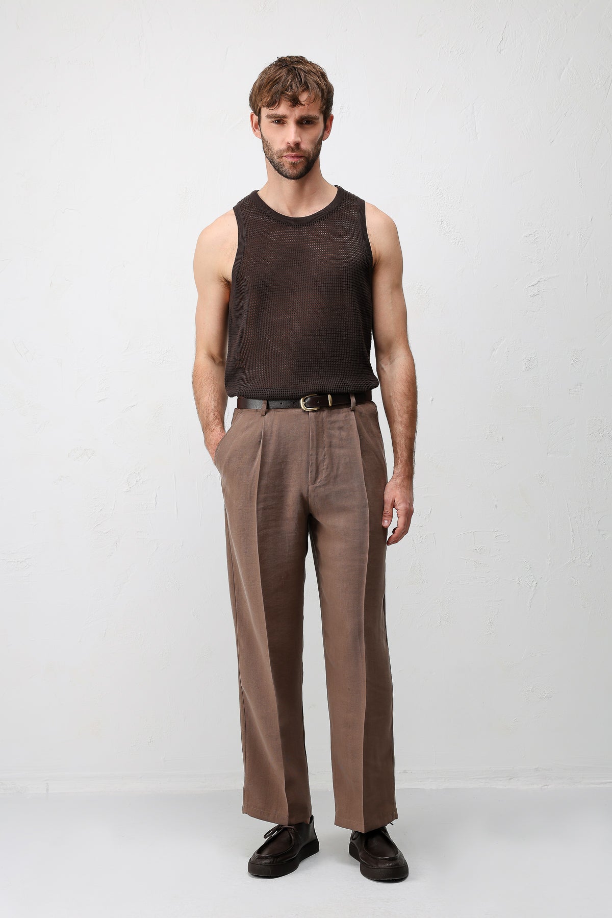 Erkek Lyocell Karışımı Kahverengi Pantolon