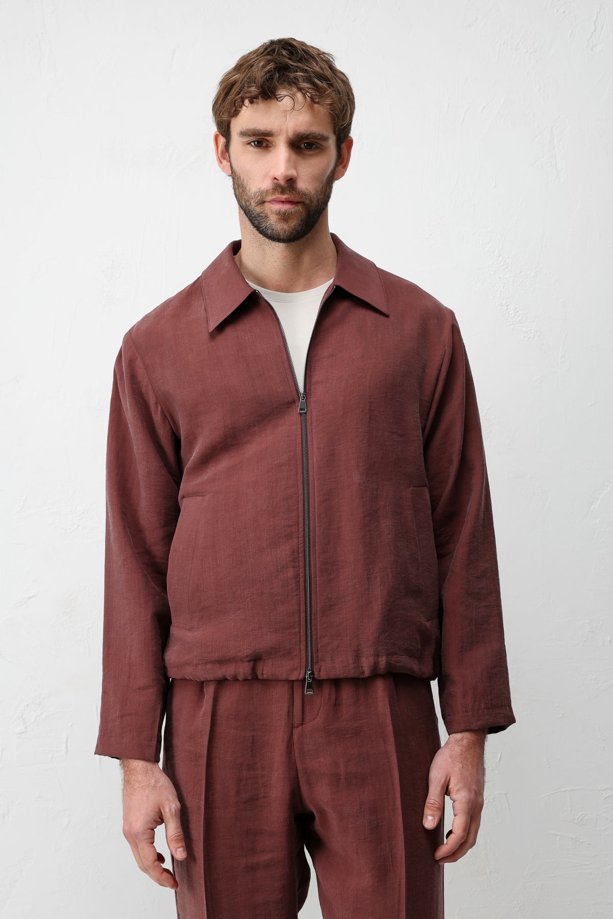 Likra Karışımlı Yazlık Erkek Ceketi Bordo