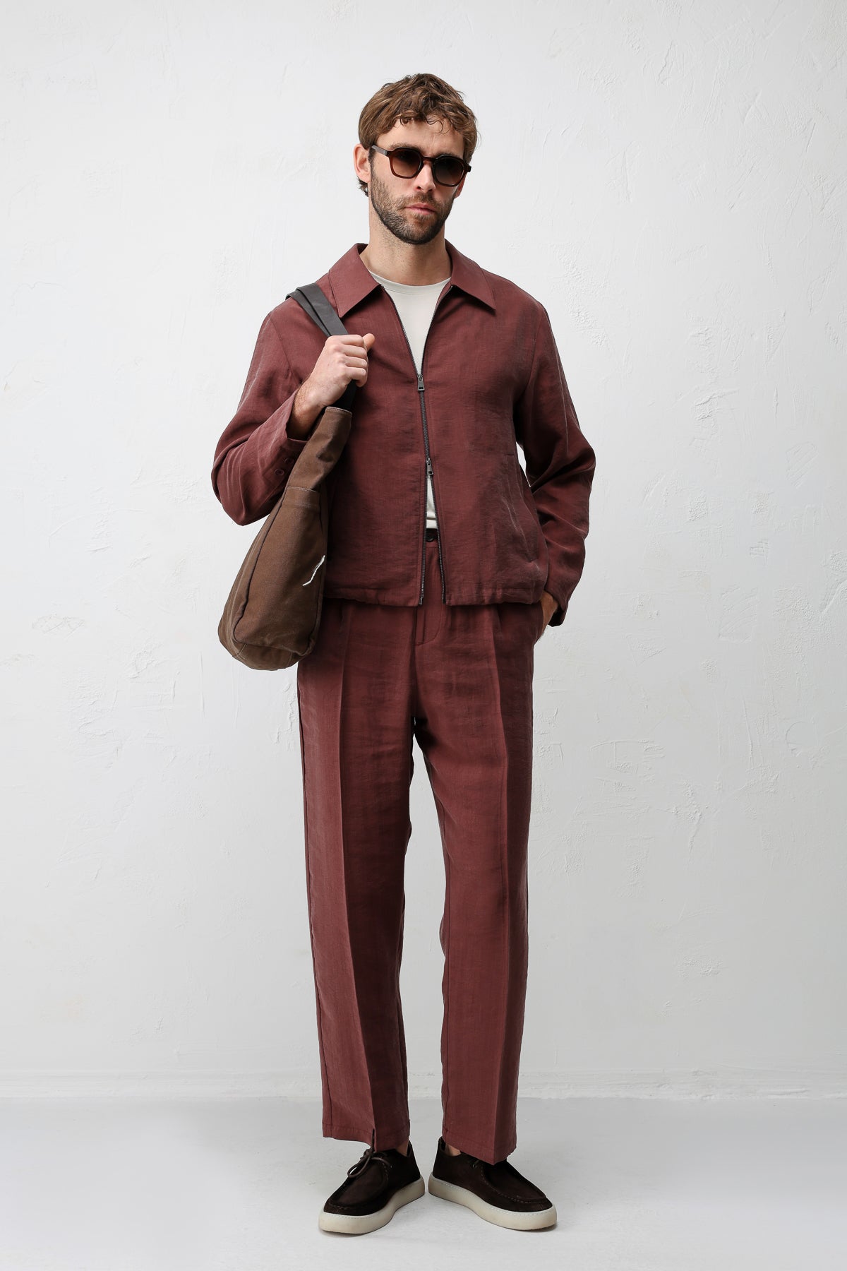 Likra Karışımlı Yazlık Erkek Ceketi Bordo
