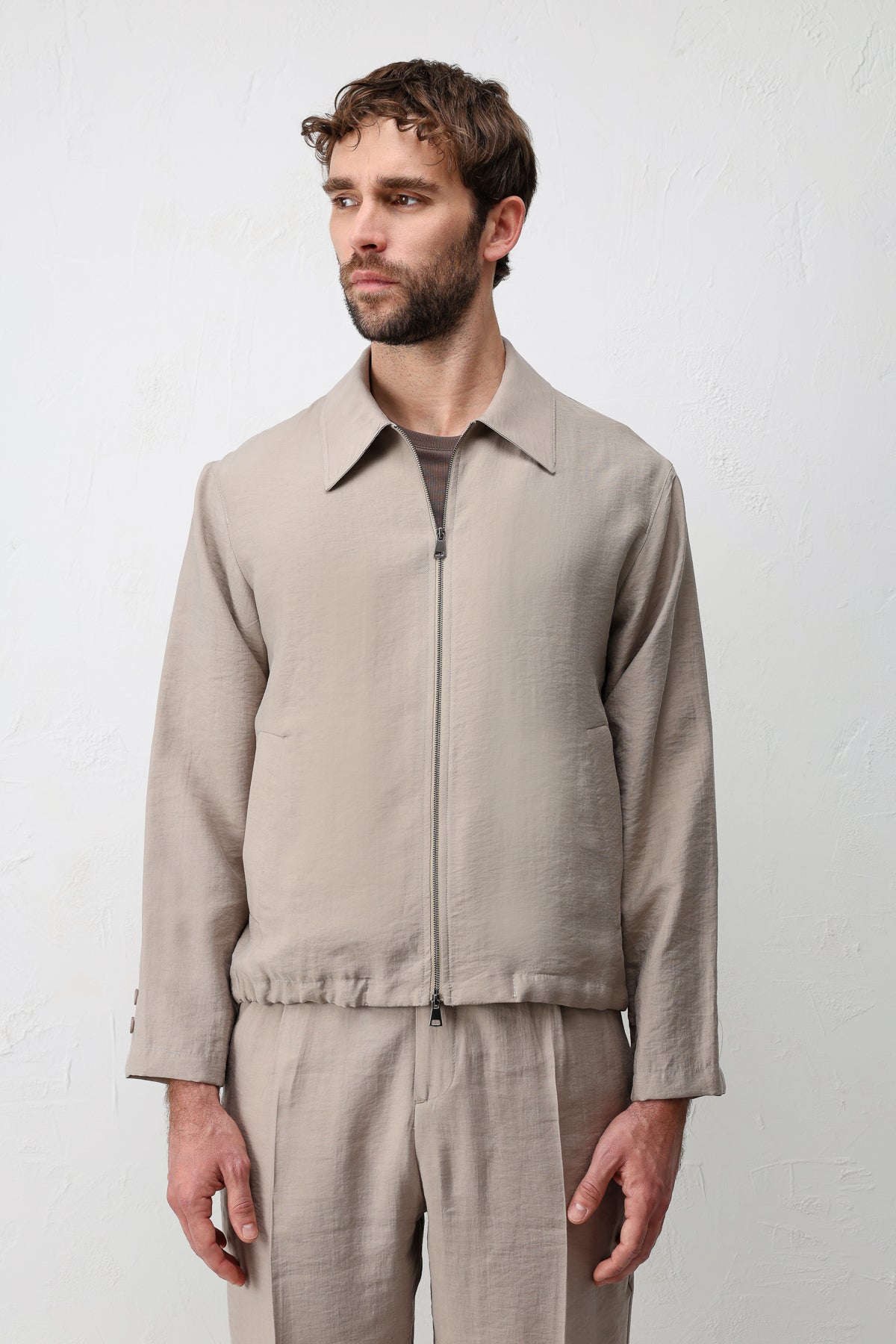 Lyocell Karışımı Yazlık Erkek Ceketi Koyu Bej