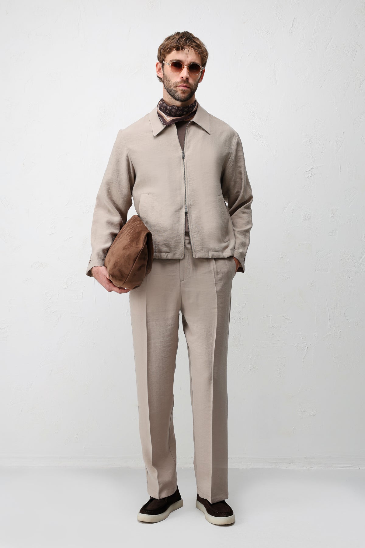 Lyocell Karışımı Yazlık Erkek Ceketi Koyu Bej