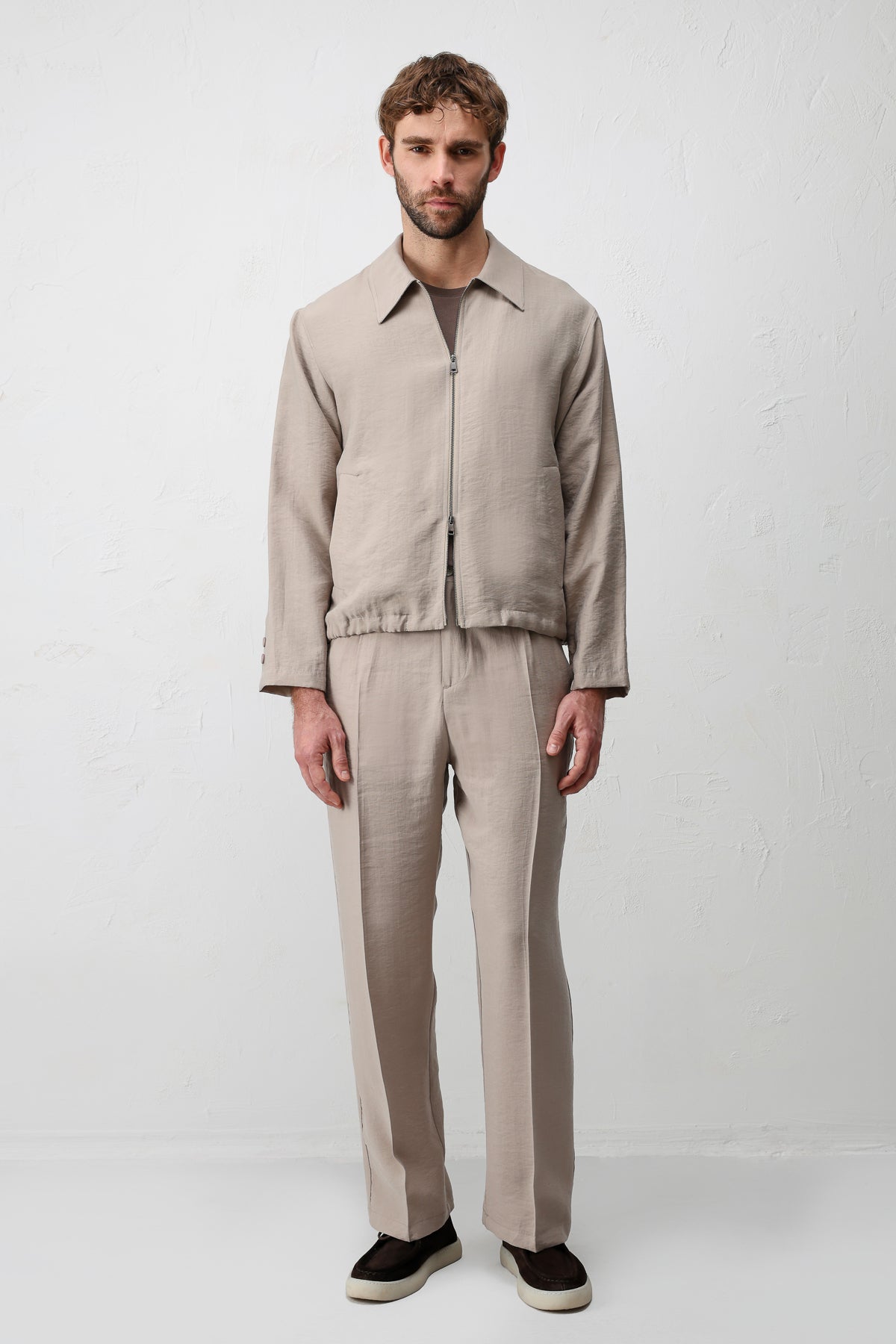 Lyocell Karışımı Yazlık Erkek Ceketi Koyu Bej