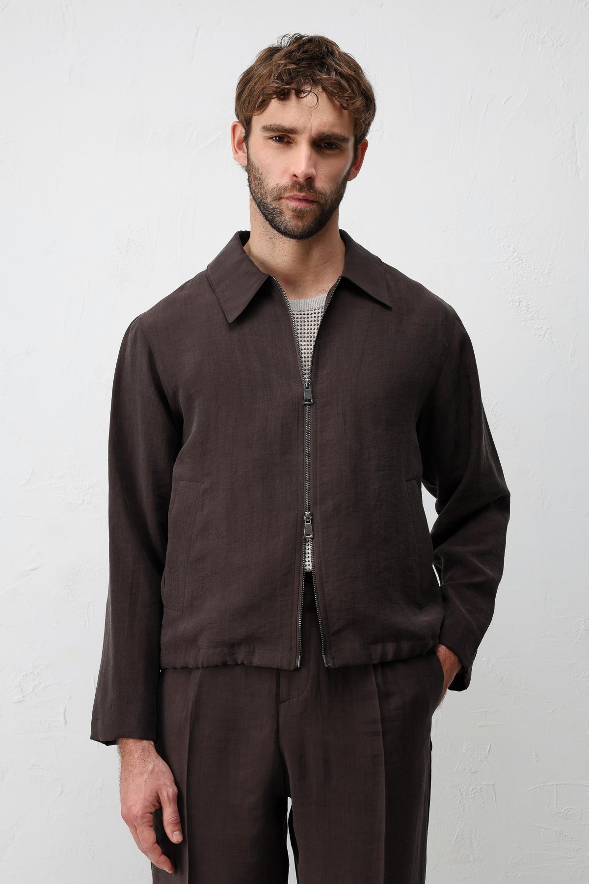Lyocell Karışımı Yazlık Erkek Ceketi Koyu Kahverengi