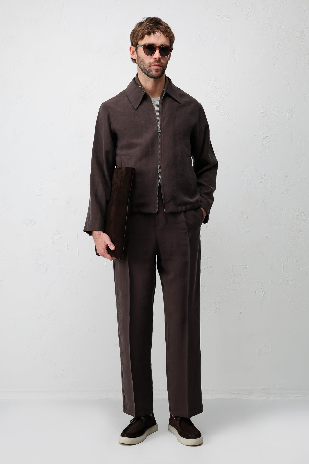 Lyocell Karışımı Yazlık Erkek Ceketi Koyu Kahverengi