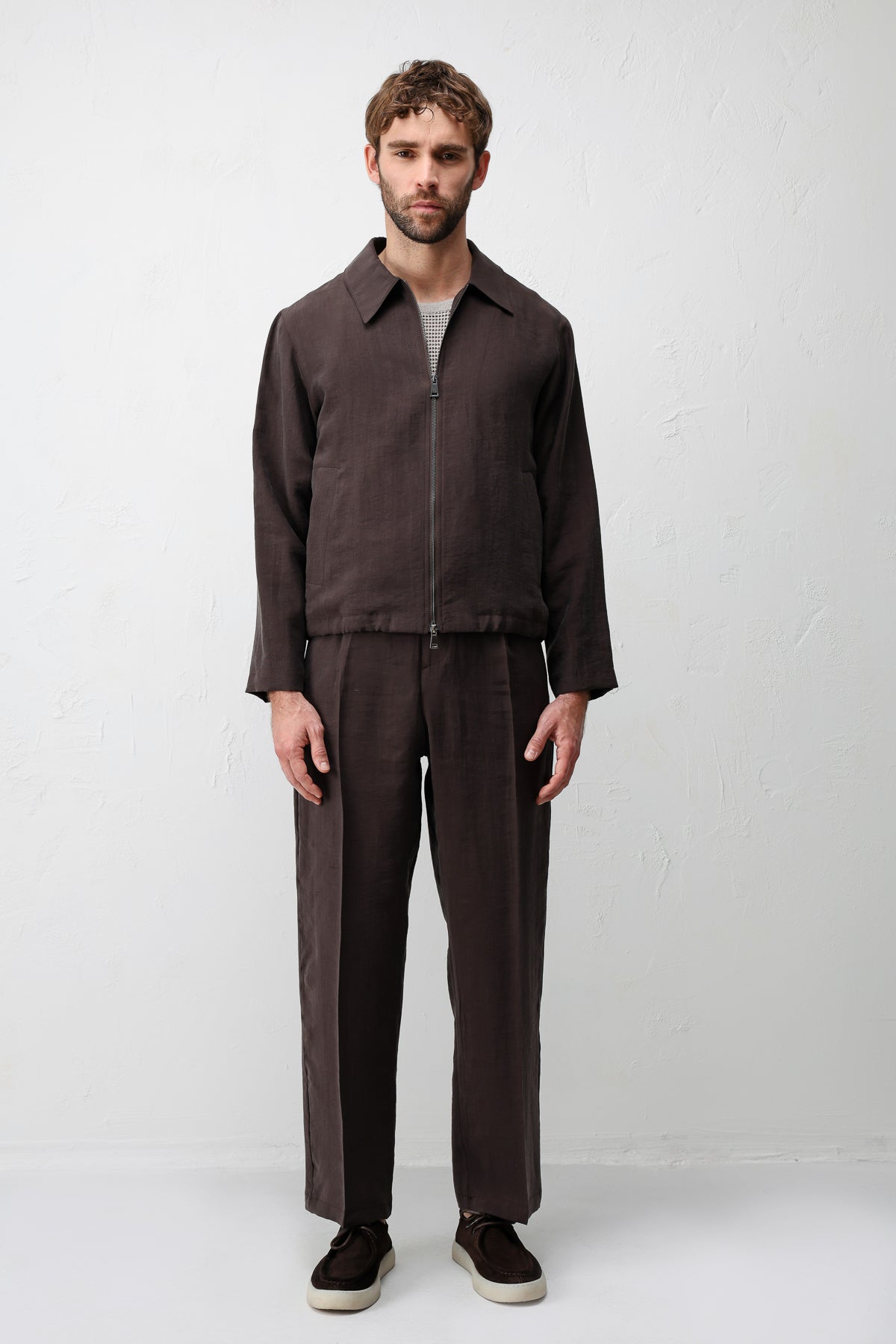 Lyocell Karışımı Yazlık Erkek Ceketi Koyu Kahverengi