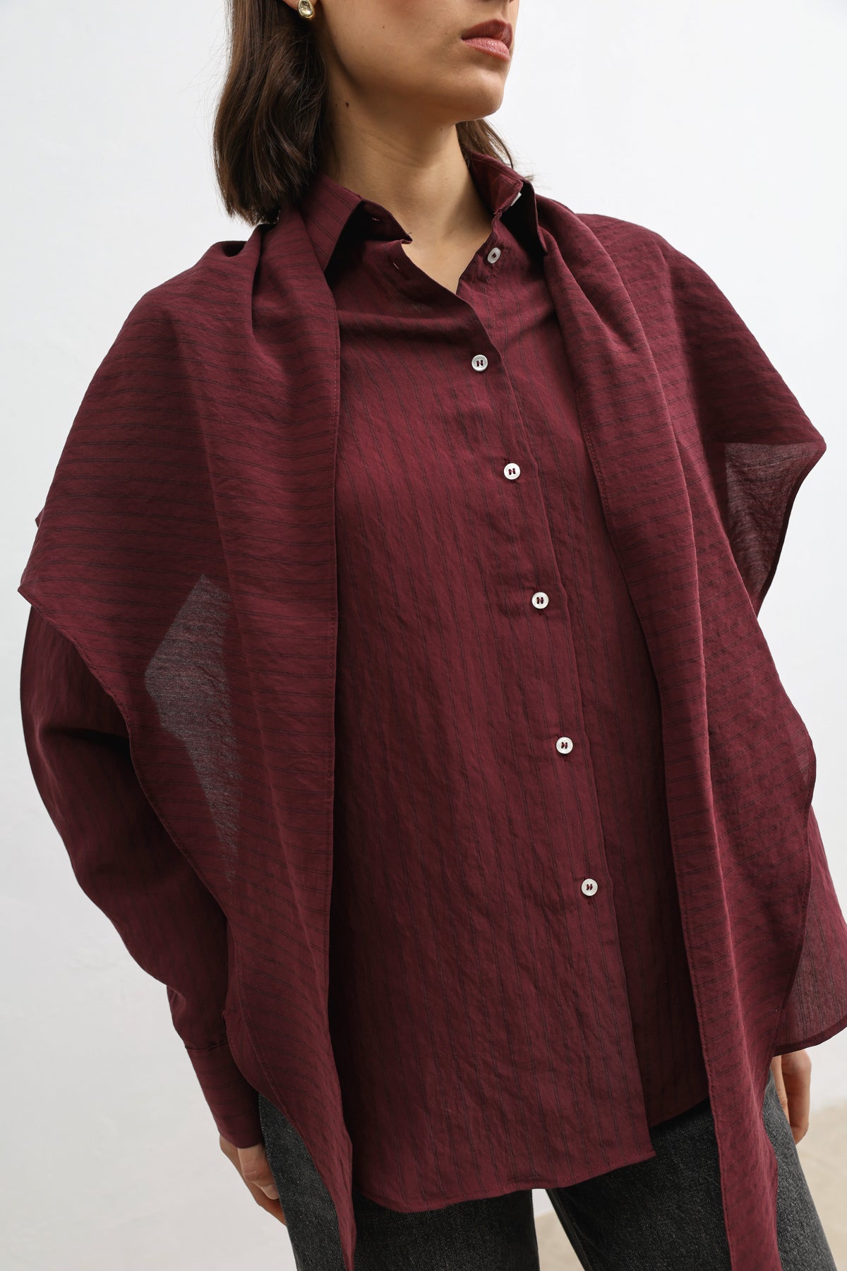 Kadın Cepli Gömlek Bordo