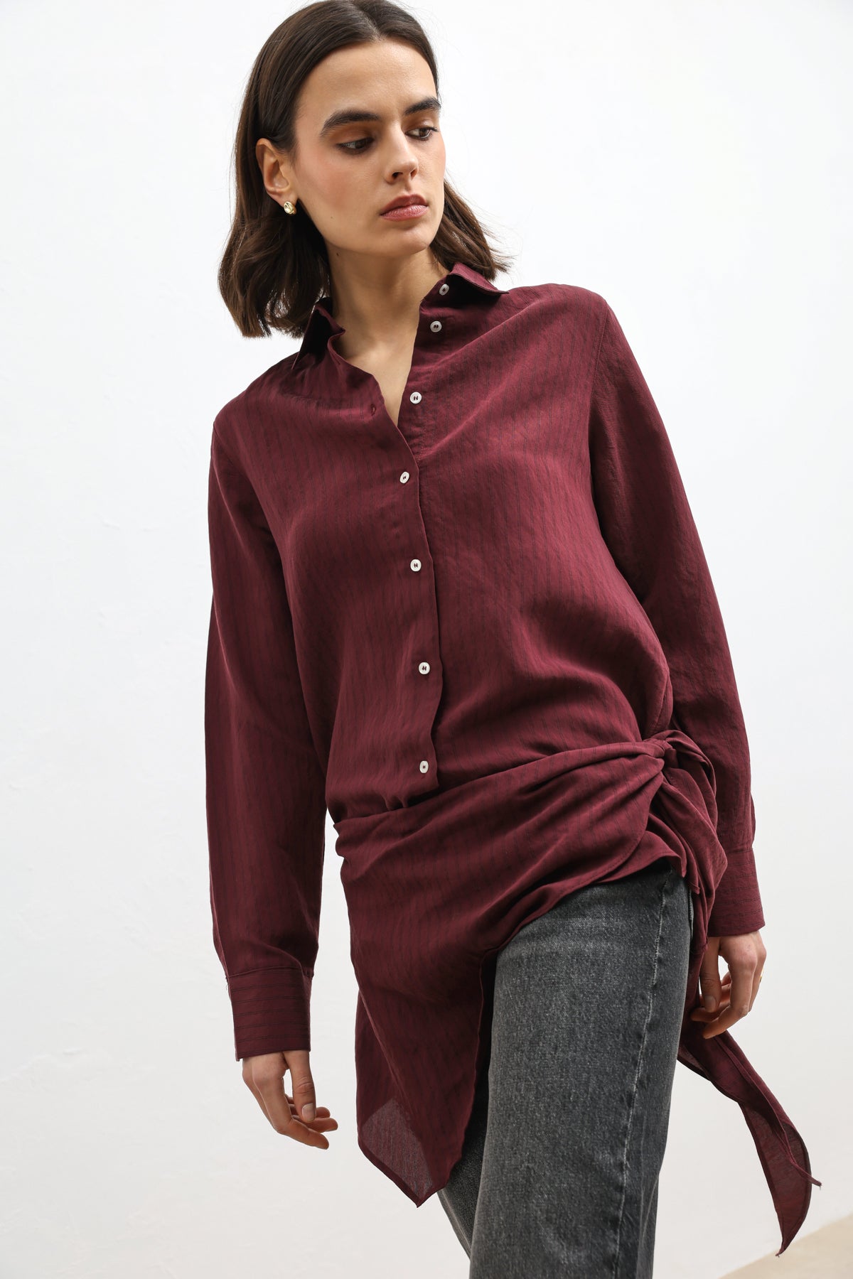 Kadın Cepli Gömlek Bordo