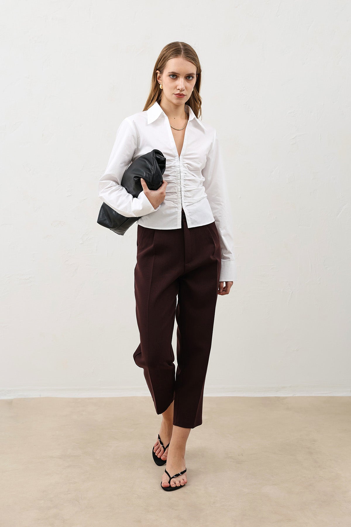 Büzgülü Poplin Kadın Gömlek Beyaz