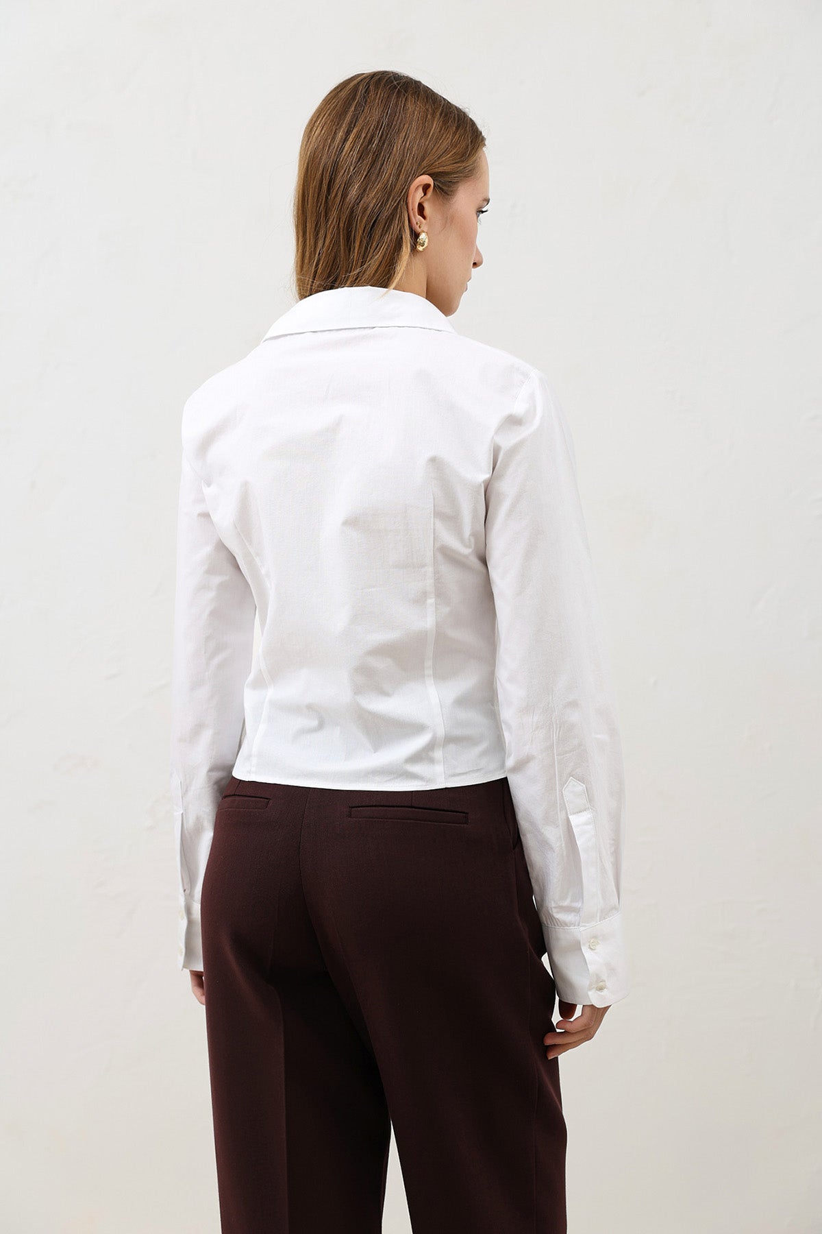 Büzgülü Poplin Kadın Gömlek Beyaz