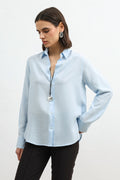 100% Lyocell Striped Women's Shirt with Pocket Blue