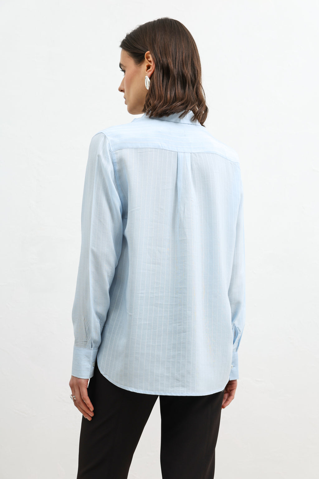 100% Lyocell Striped Women's Shirt with Pocket Blue