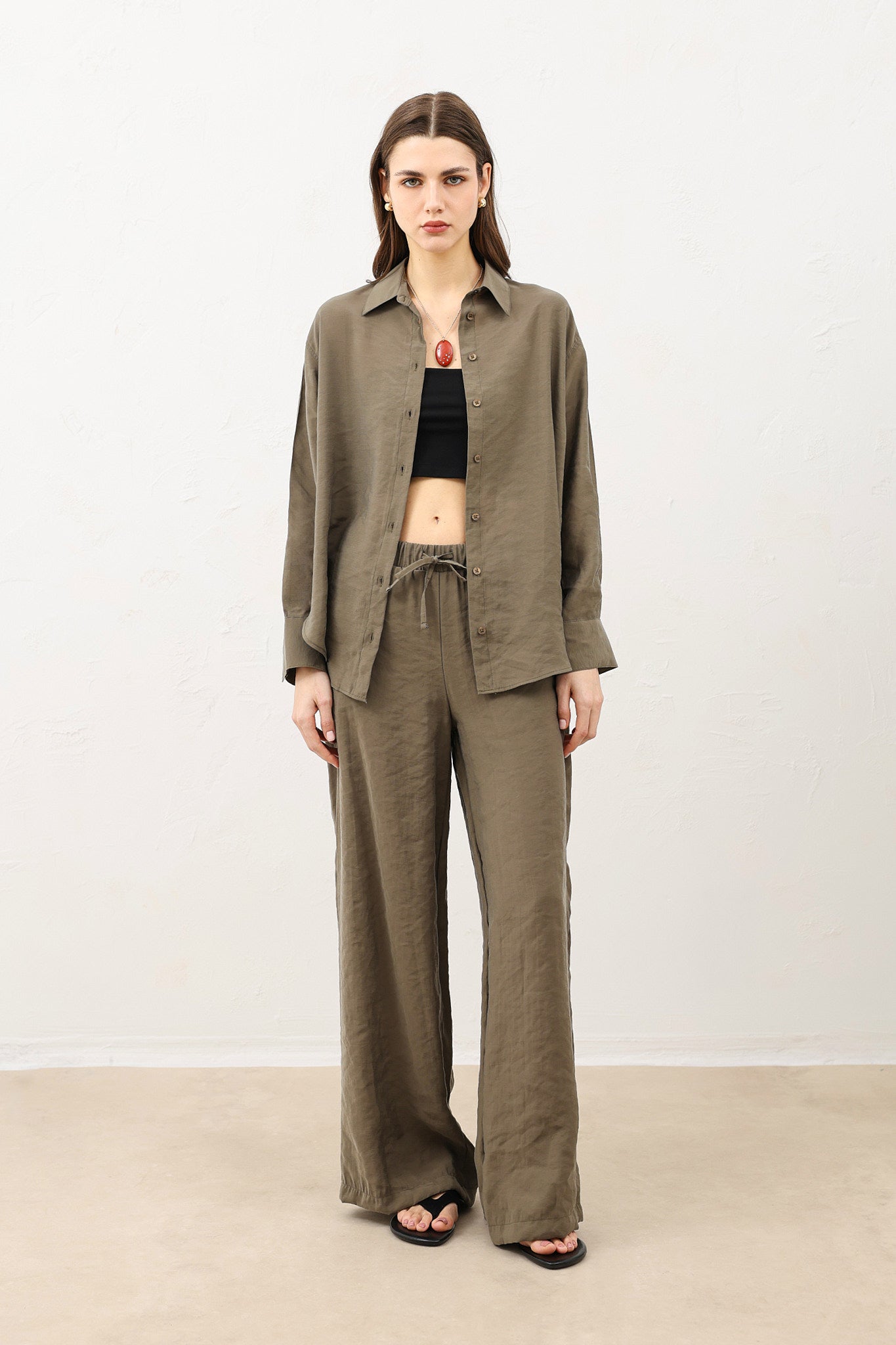 Kadın Modal Karışımlı Pantolon Haki