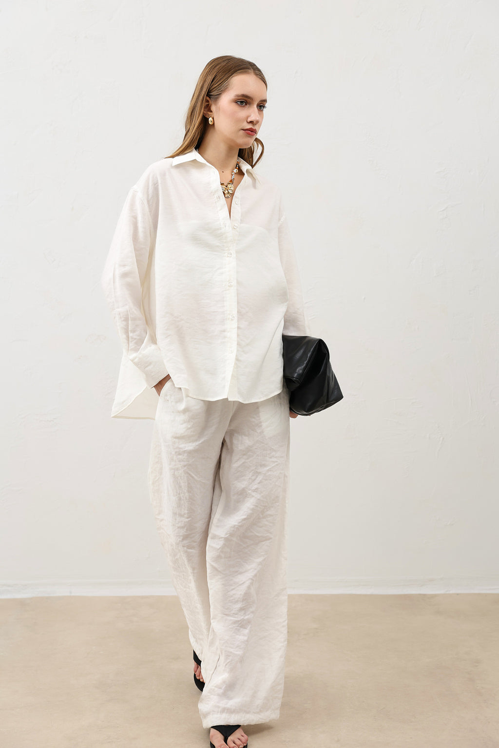 Kadın Ekru Modal Karışımlı Pantolon