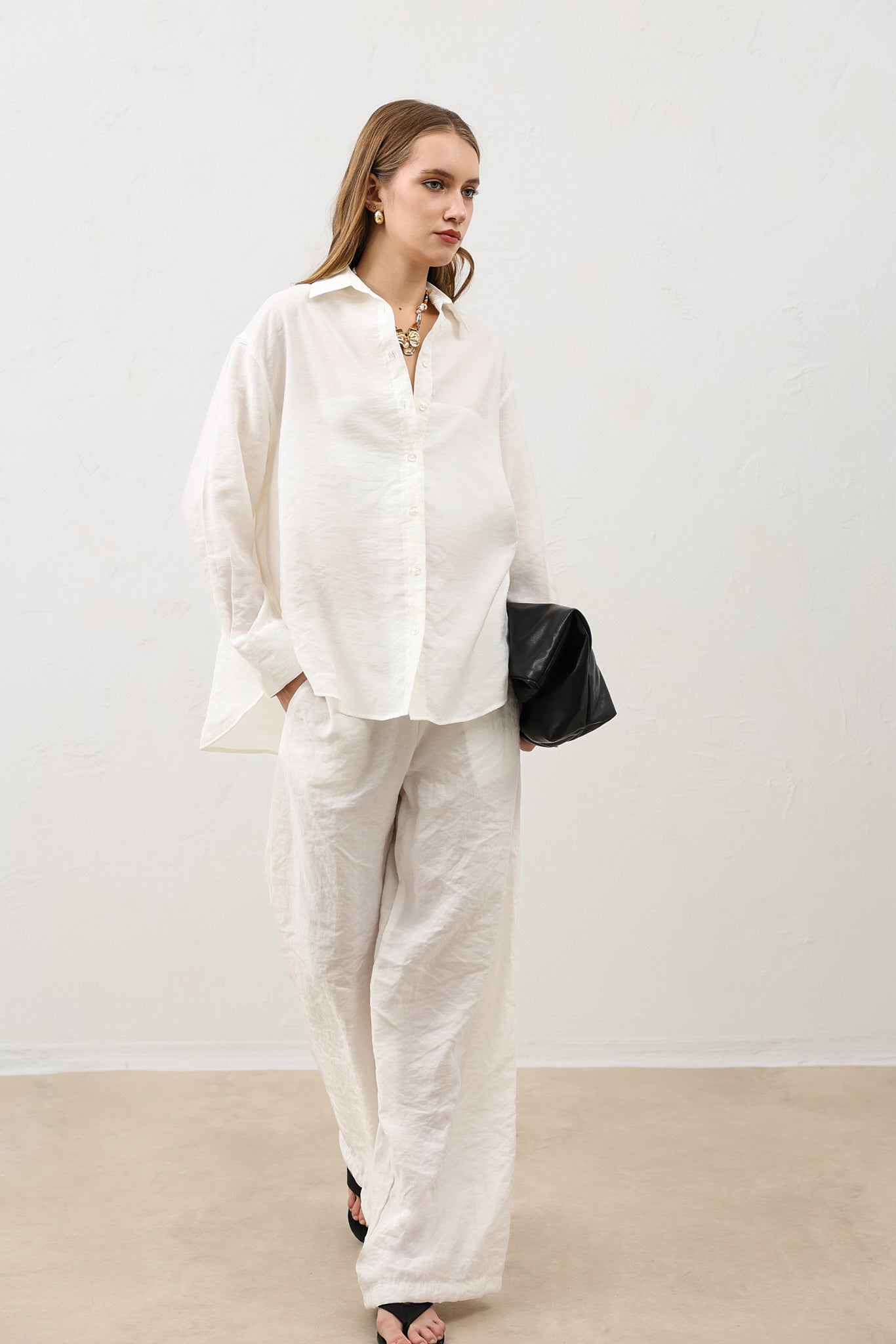 Kadın Ekru Modal Karışımlı Pantolon