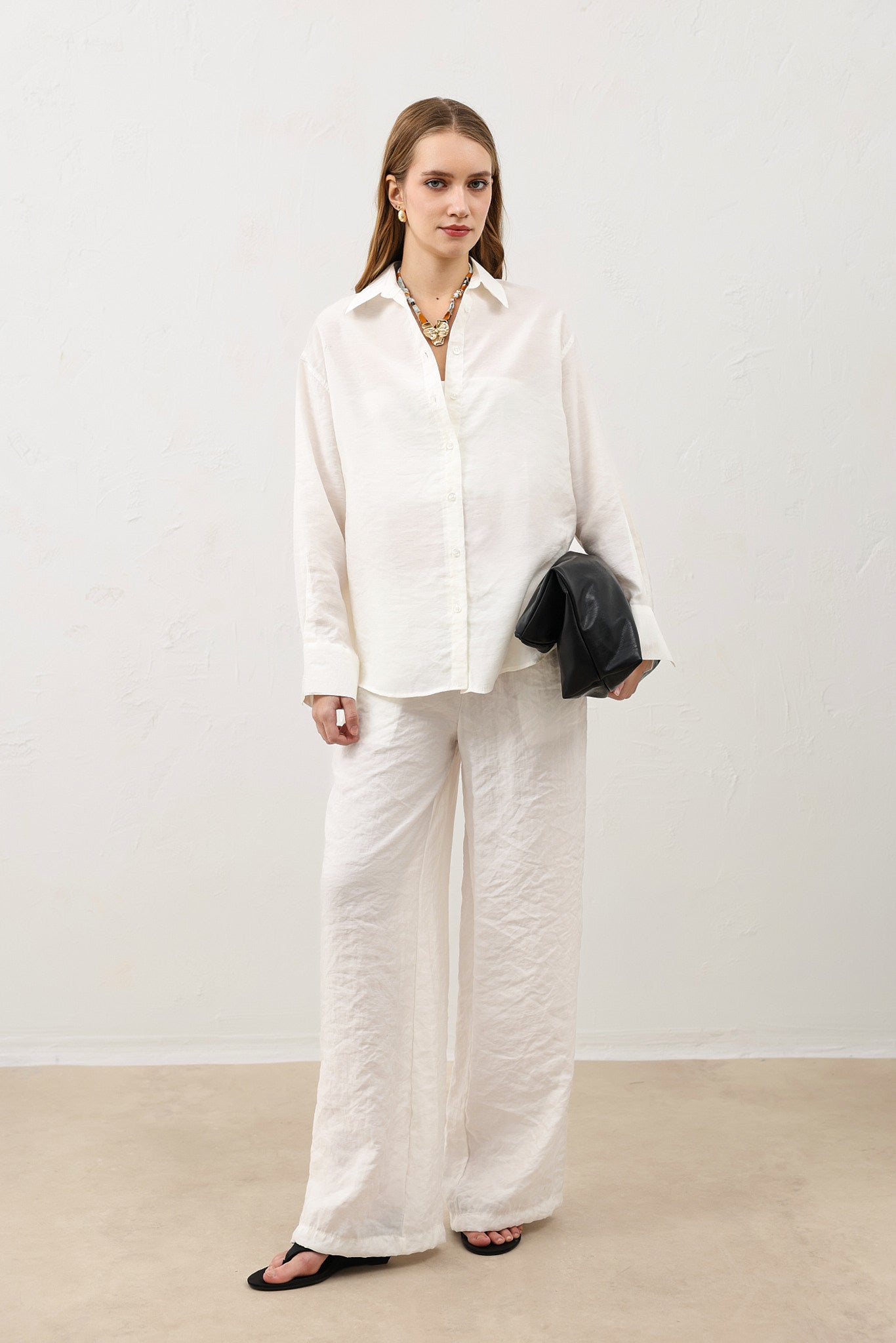 Kadın Ekru Modal Karışımlı Pantolon