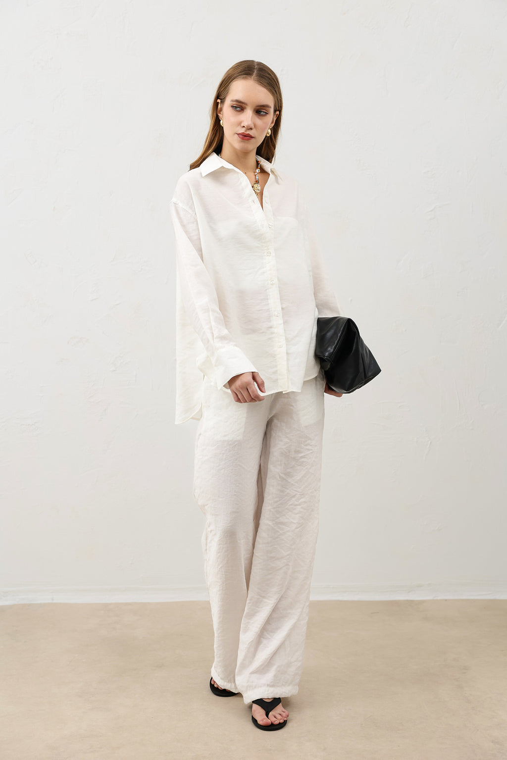 Kadın Ekru Modal Karışımlı Pantolon