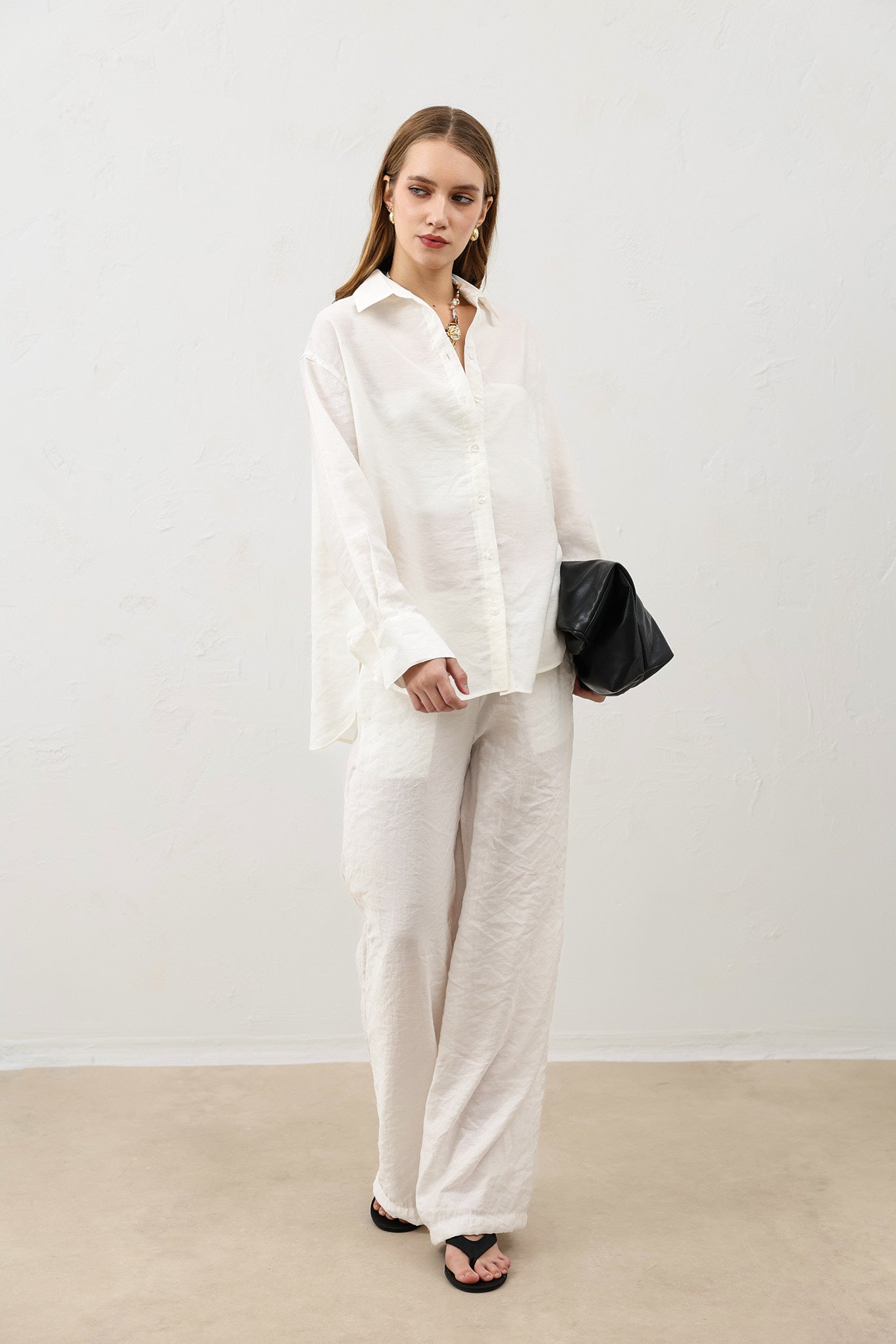 Kadın Ekru Modal Karışımlı Pantolon