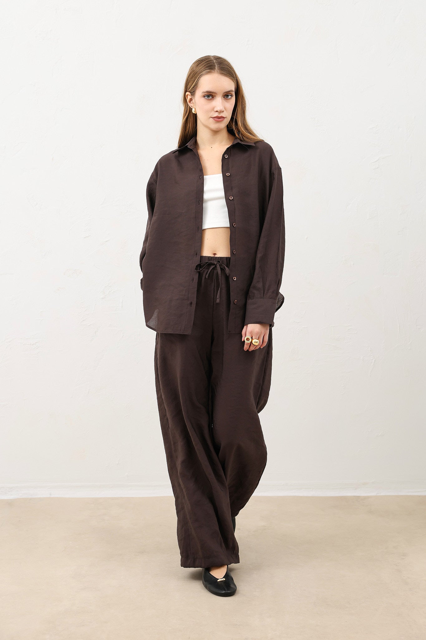 Kadın Modal Karışımı Koyu Kahve Pantolon