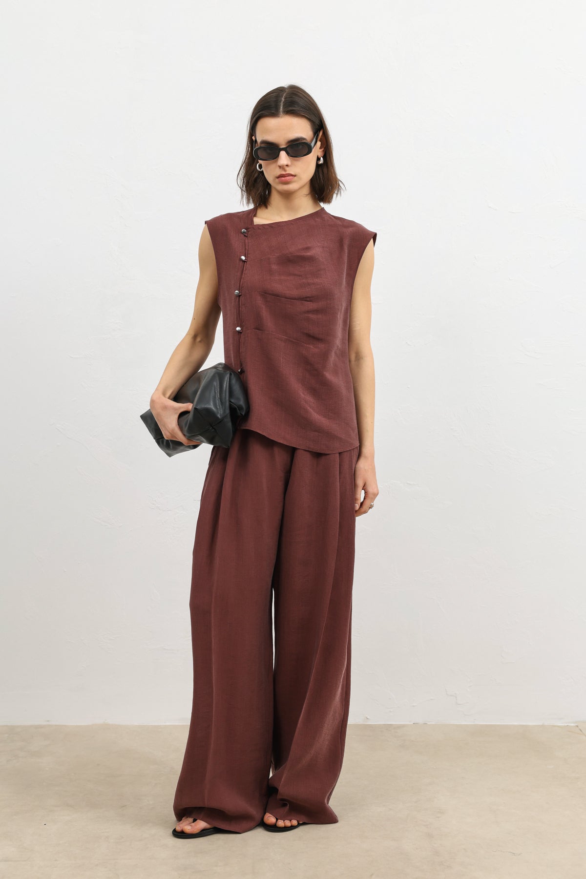 Likra Karışımlı Bordo Kadın Düğmeli Gömlek