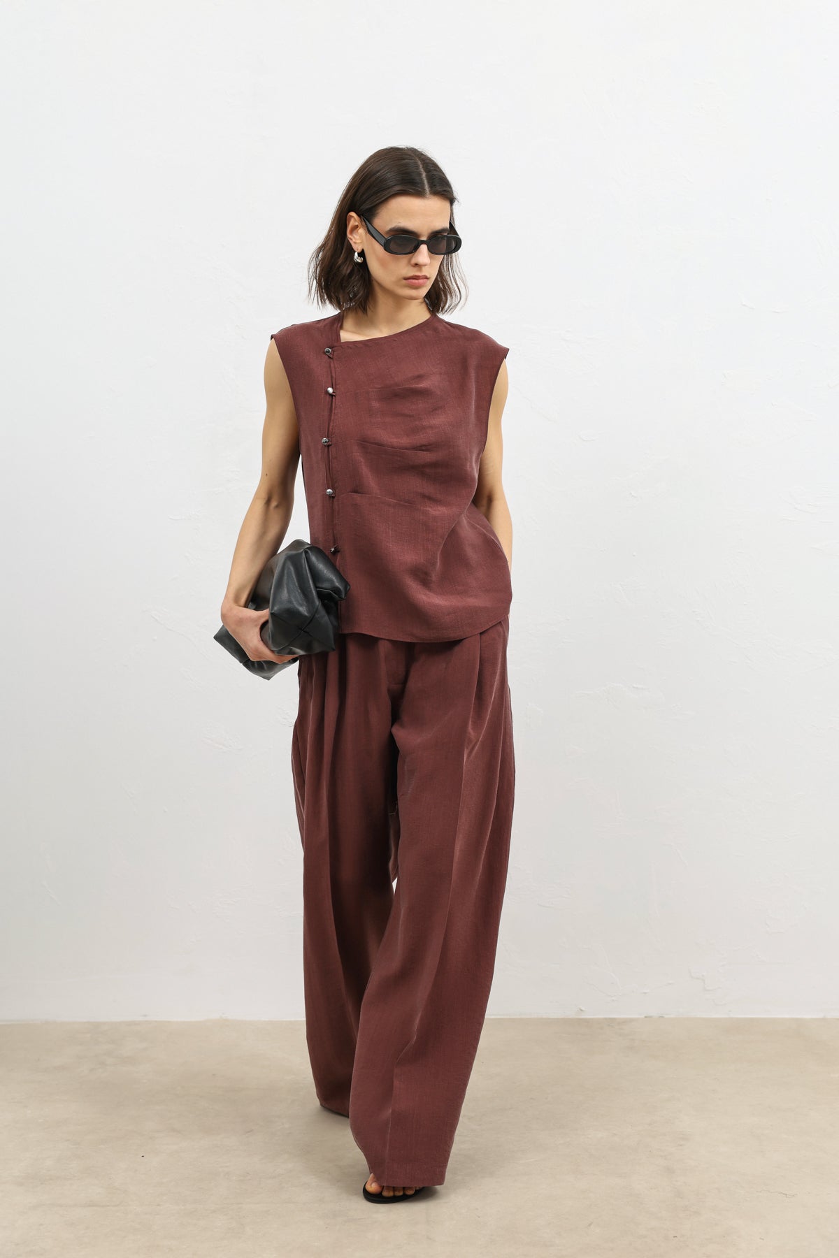 Likra Karışımlı Bordo Kadın Düğmeli Gömlek