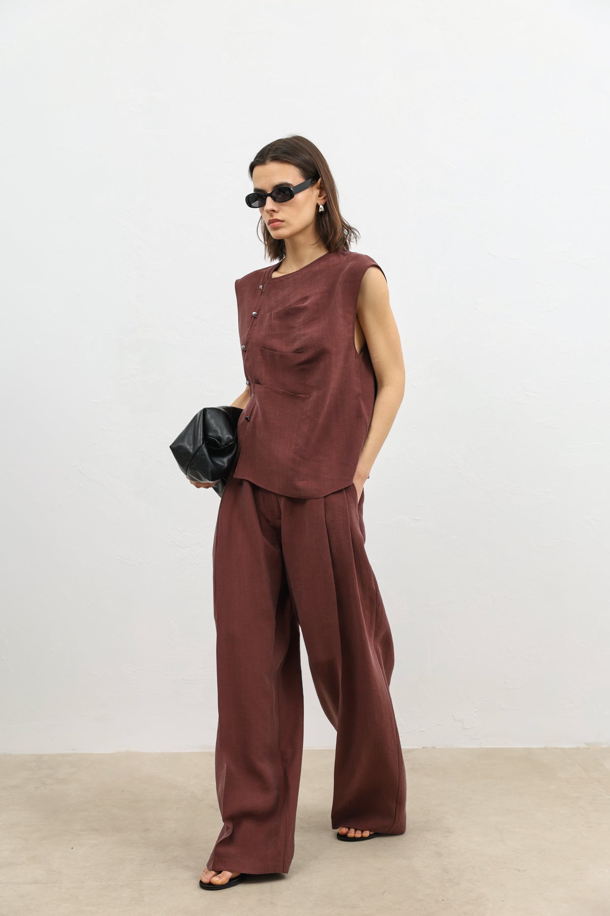 Likra Karışımlı Bordo Kadın Düğmeli Gömlek