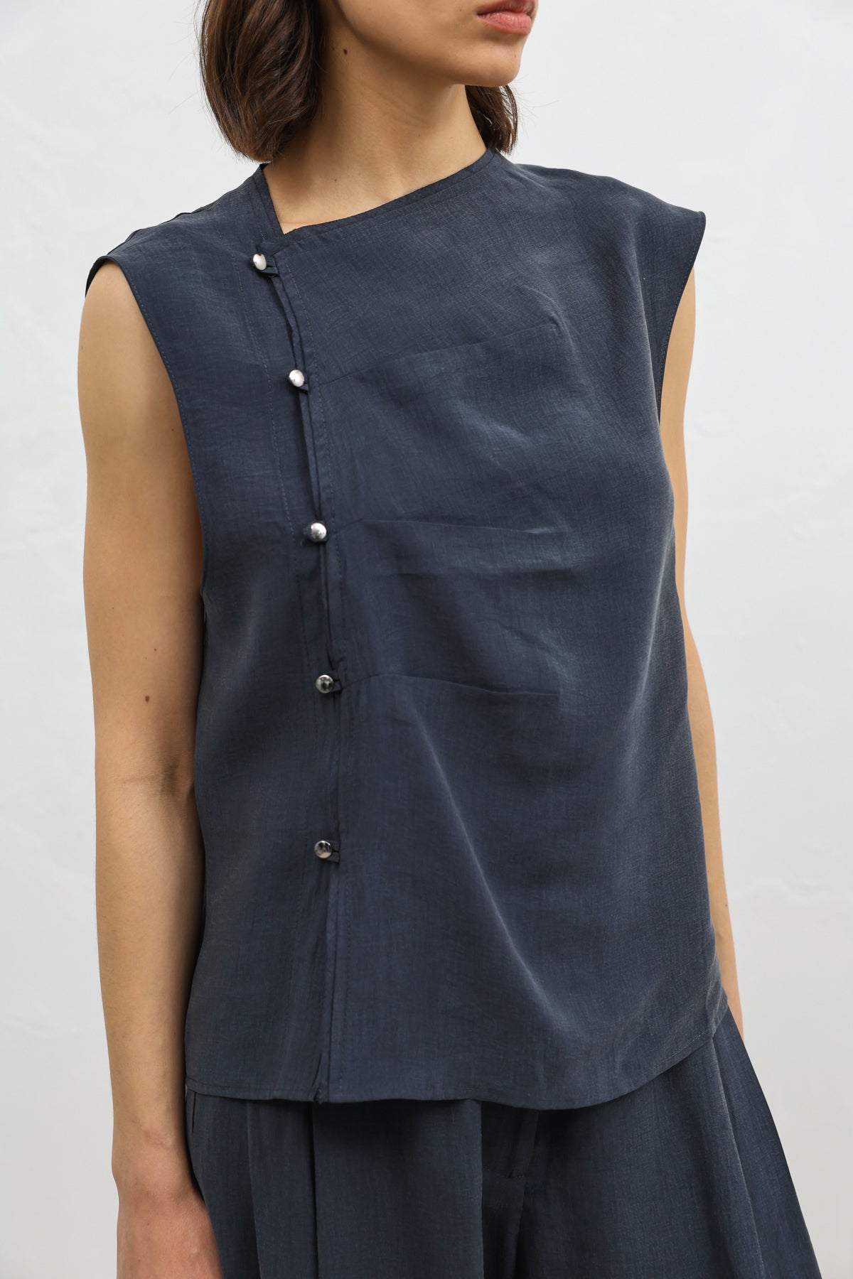 Kadın Lyocell Karışımlı Düğmeli Lacivert Gömlek